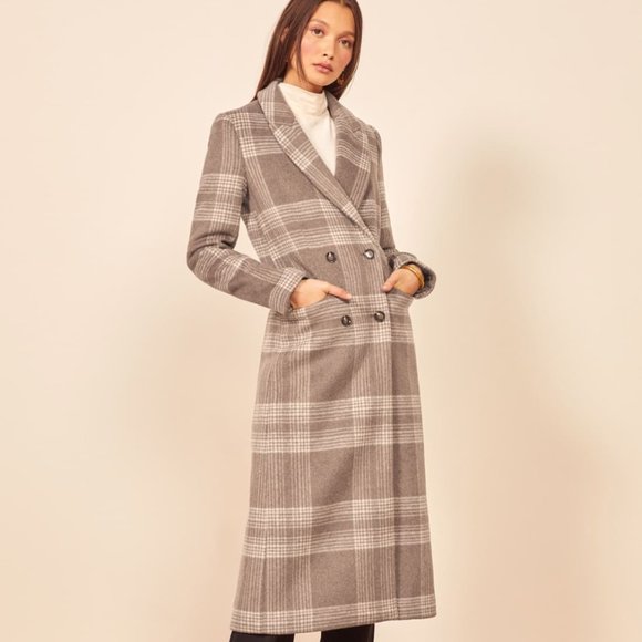 Reformation York Coat in Brown Check - Picture 3 of 6
